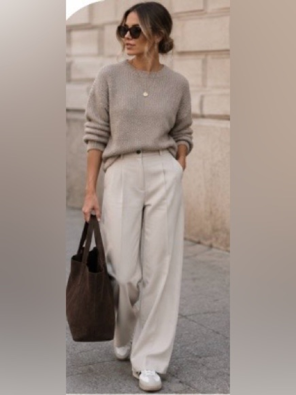 Nicole Miller Wide-Leg High-Rise Pants in Cream